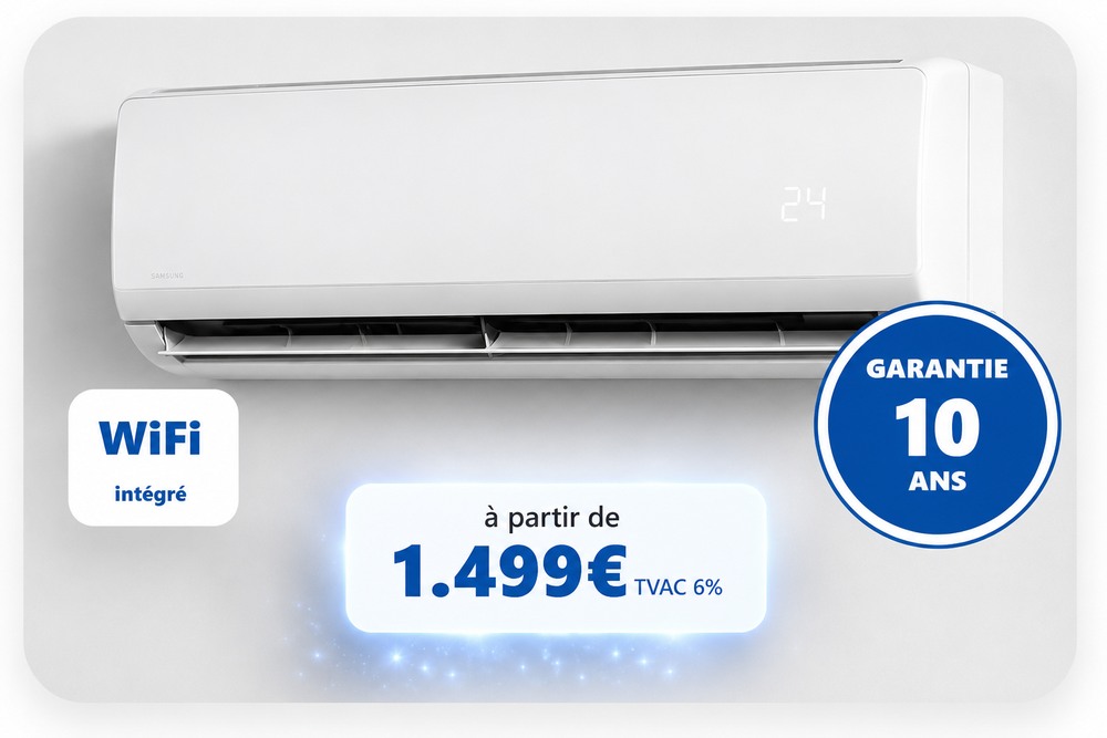 Climatiseur mural WiFi avec garantie 10 ans, à partir de 1.499€ TVAC 6%